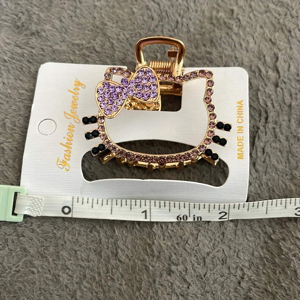 Gold Cat Hello Kitty metal and rhinestone Hair Clip nwt